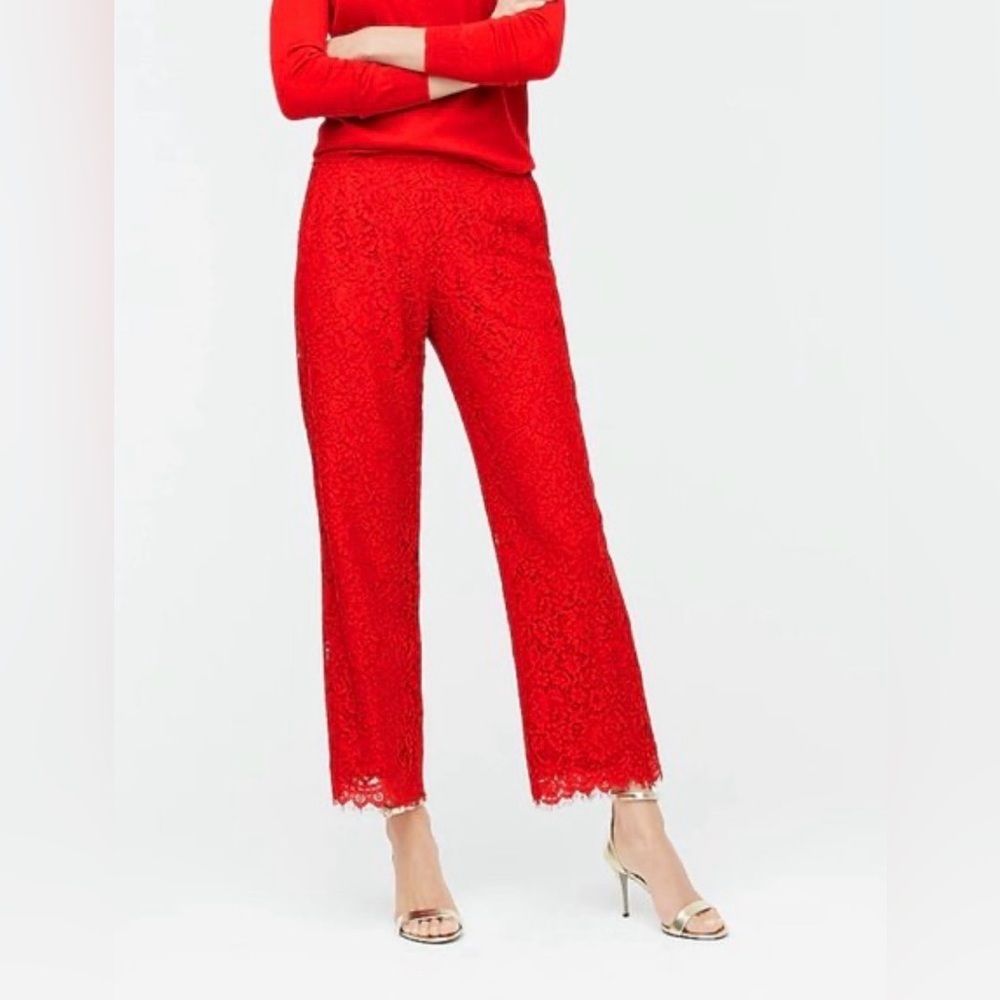 J.Crew Peyton Lace Wide Leg Pants High Rise Pull On Red Cropped 8